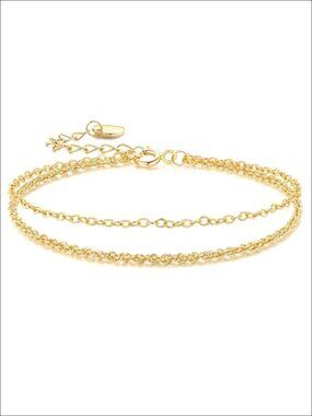 14K Gold Plated Layered Double Chain Bracelet for Women